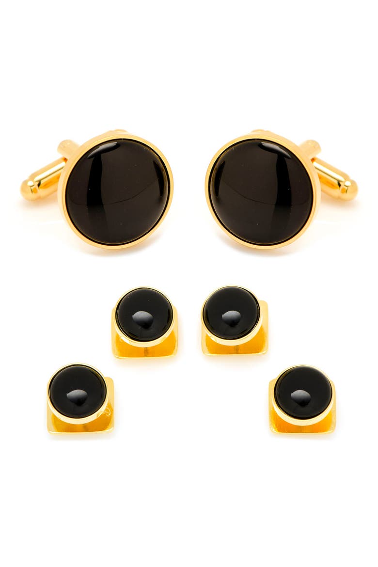 Onyx Cuff Link & Stud Set, Main, color, GOLD/ BLACK
