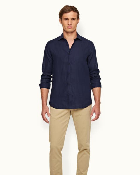 Giles Linen Cutaway Collar Tailored Fit Linen Shirt