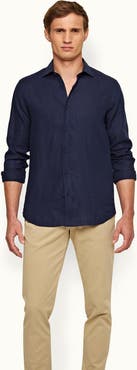 Orlebar Brown Giles Linen Cutaway Collar Tailored Fit Linen Shirt
