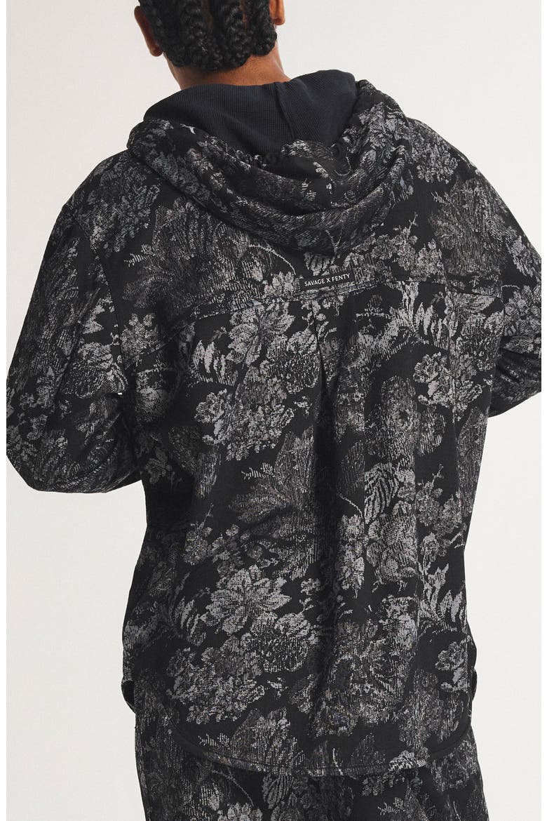 Bold Bloom Hooded Snap-Up Shirt, Alternate, color, BLACK CAVIAR