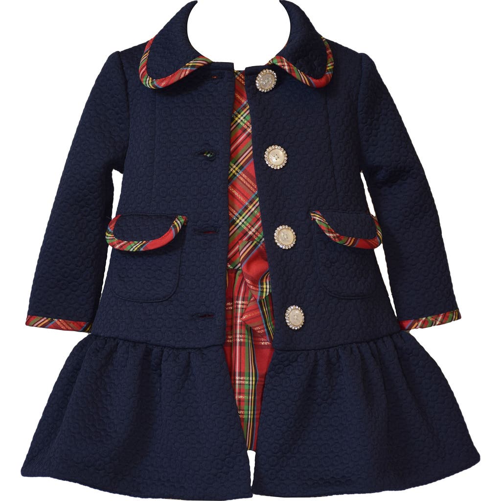 Iris & Ivy Plaid Dress & Coat Set In Blue