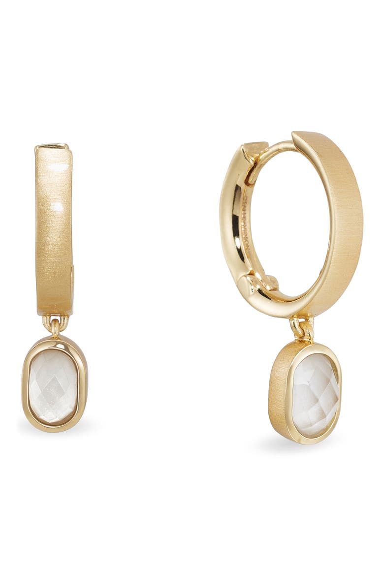 Mercer Gemstone Mini Huggie Drop Earrings, Main, color, IRIDESCENT PEARL/ GOLD