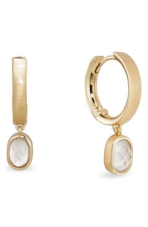 Mercer Gemstone Mini Huggie Drop Earrings