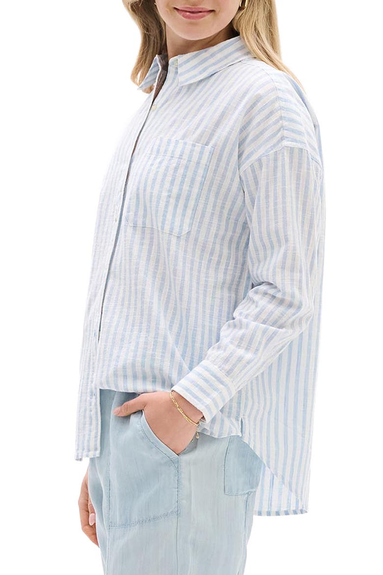 Relaxed Fit Stripe Cotton Button-Up Shirt, Alternate, color, BLUE