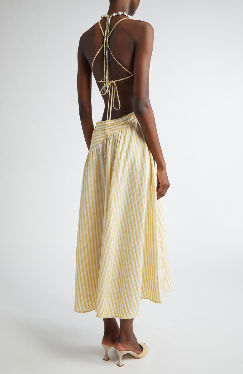 Zimmermann Cascadian Stripe Cutout Asymmetric Linen Dress, Alternate, color, Yellow Stripe