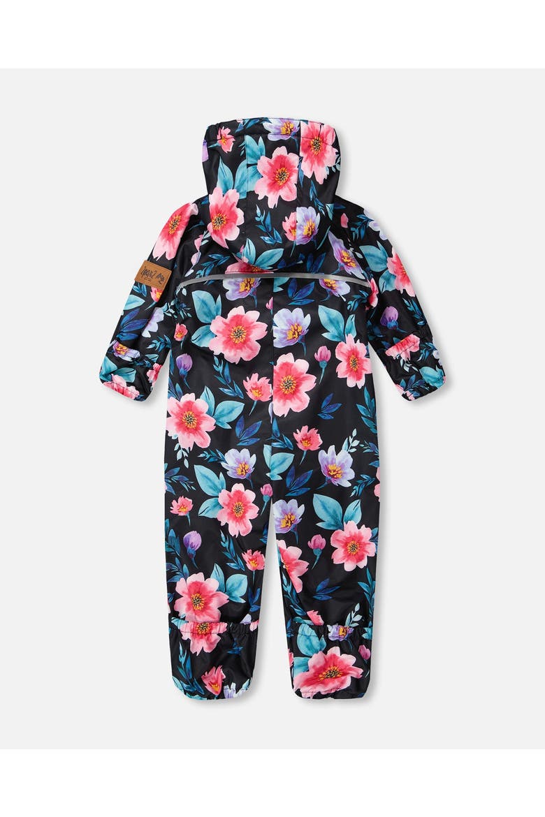 Baby Mid-Season One-Piece Printed Flowers Outerwear with Hat, Alternate, color, Black Floral Print