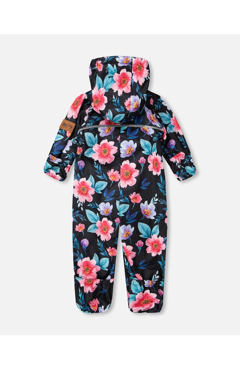 Deux par Deux Baby Mid-Season One-Piece Printed Flowers Outerwear with Hat, Alternate, color, Black Floral Print