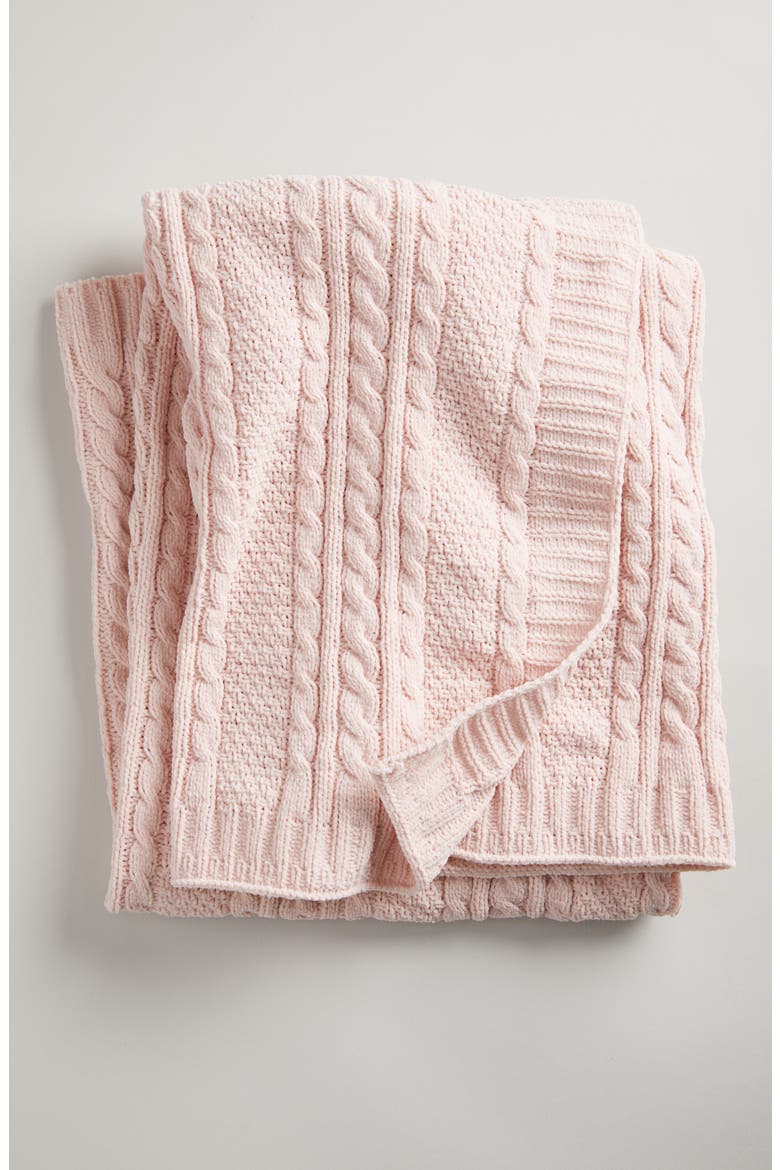 Cable Knit Baby Blanket, Main, color, PINK LOTUS