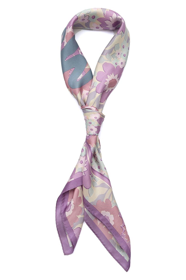 Laurel Floral Script Silk Square Scarf, Alternate, color, PURPLE MULTI