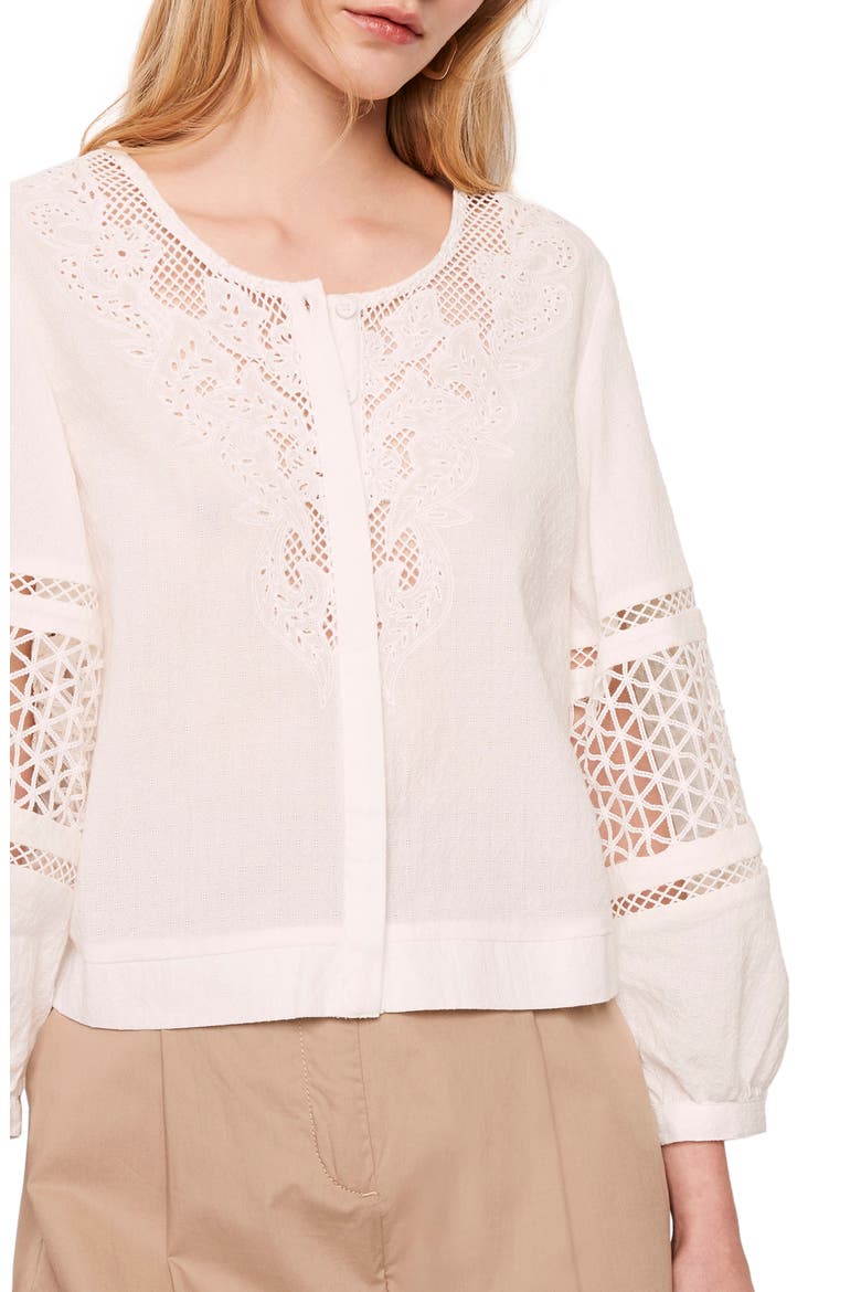 French Cotton Esther Lace Cotton Blouse, Alternate, color, ESTHER SUMMER WHITE