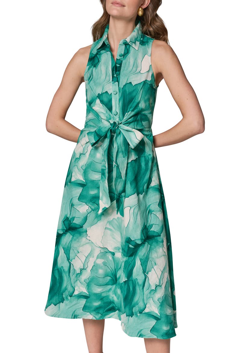 Floral Print Linen Blend Midi Dress, Main, color, LAWN MULTI