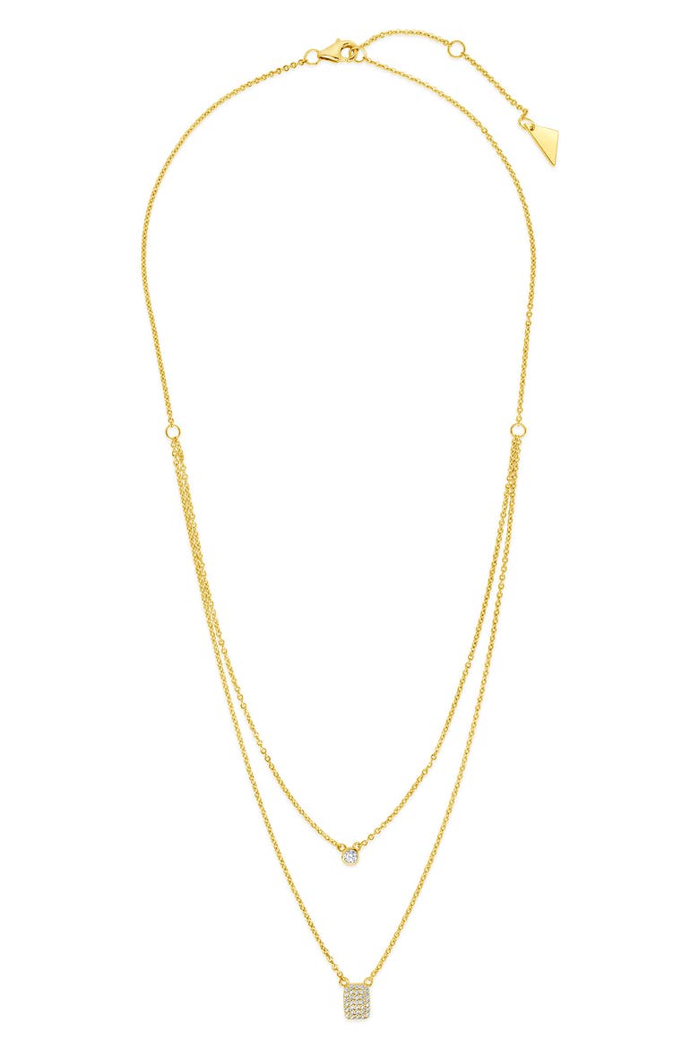 14K Yellow Gold Plated Bezel Cubic Zirconia Tag Layered Necklace, Alternate, color, GOLD
