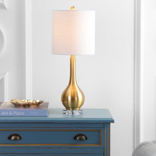 Jonathan Y Dylan 25" Metal/crystal Teardrop Led Table Lamp In Brass Gold