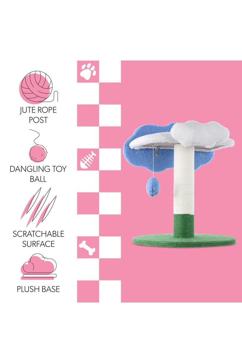 Sami 21.5" Modern Jute Cloud Cat Tree with Scratching Post, Alternate, color, White/Blue/Green