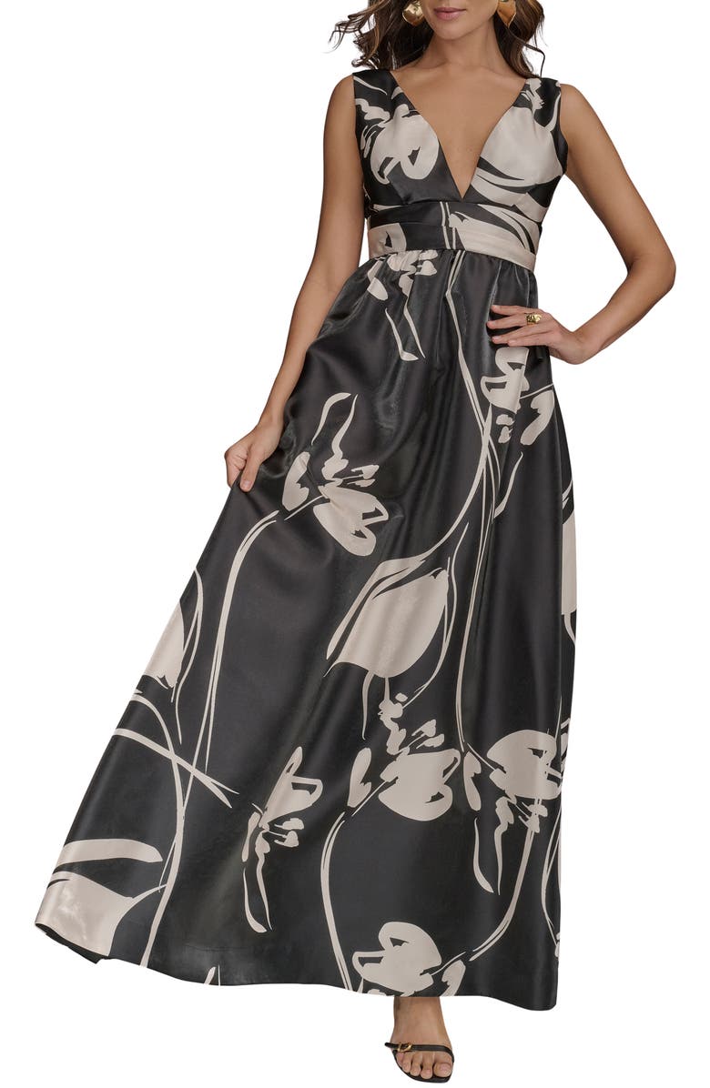Donna Karan New York Sleeveless Ballgown, Main, color, Black/ Light Beige