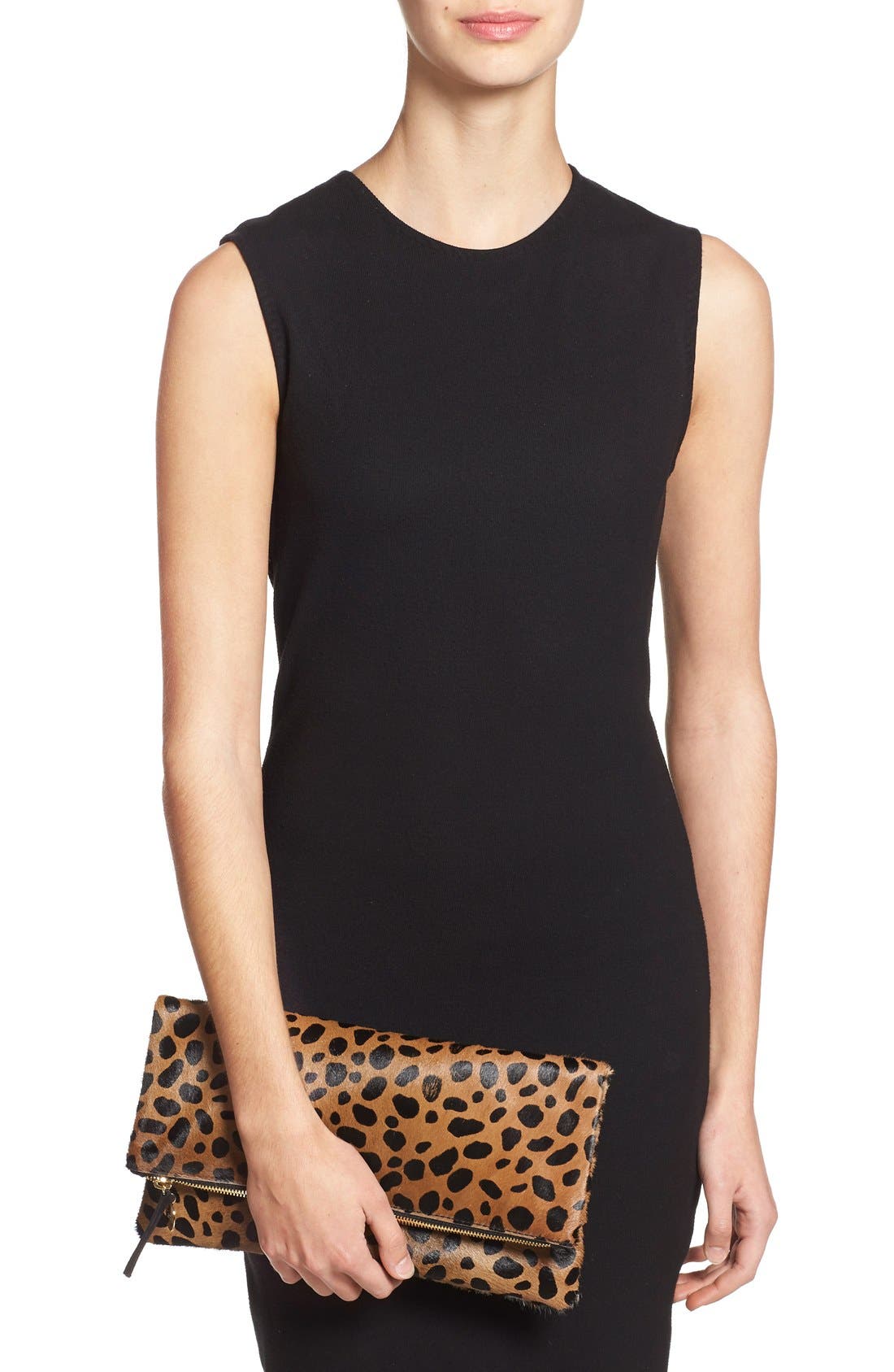Genuine Calf Hair Foldover Clutch, Alternate, color, LEOPARD