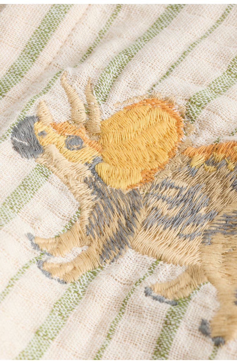 NEXT Kids' Dino Embroidered Stripe Short Sleeve Button-Up Shirt, Alternate, color, Neutral