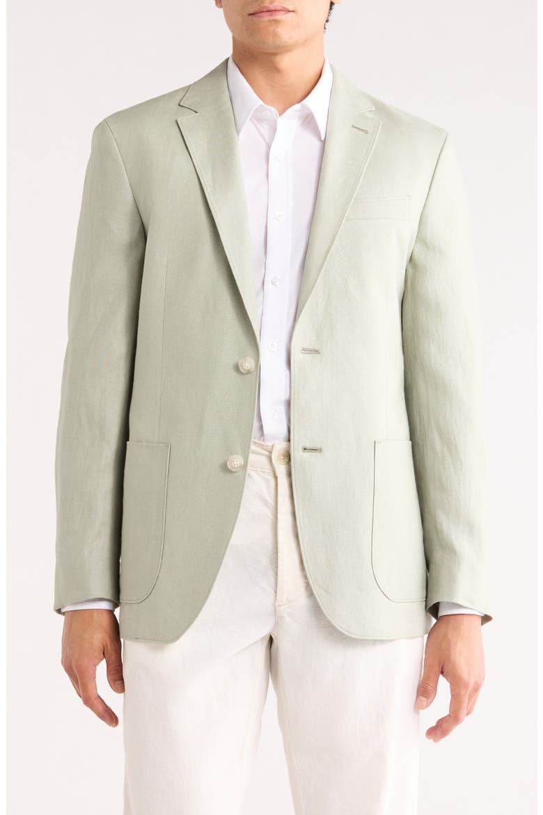 Solid Notch Lapel Linen Sport Coat, Main, color, GREEN SEAGRASS