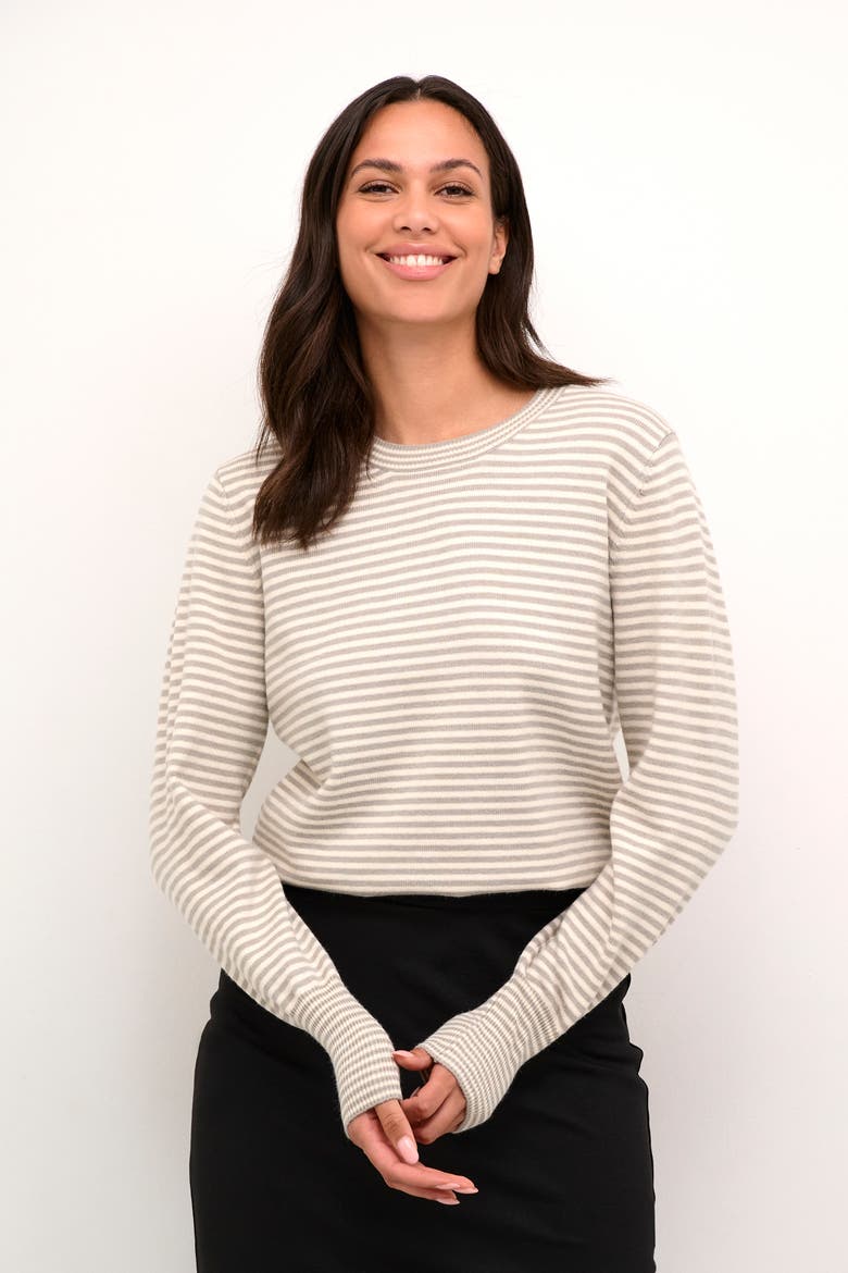 Kanala Round Neck Tight Knit Pullover, Main, color, Chalk/Grey