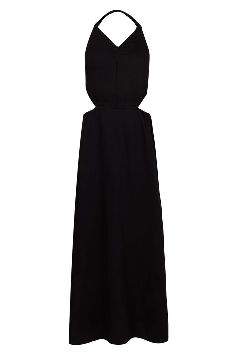 Ludo Linen & Cotton Halter Dress, Alternate, color, BLACK