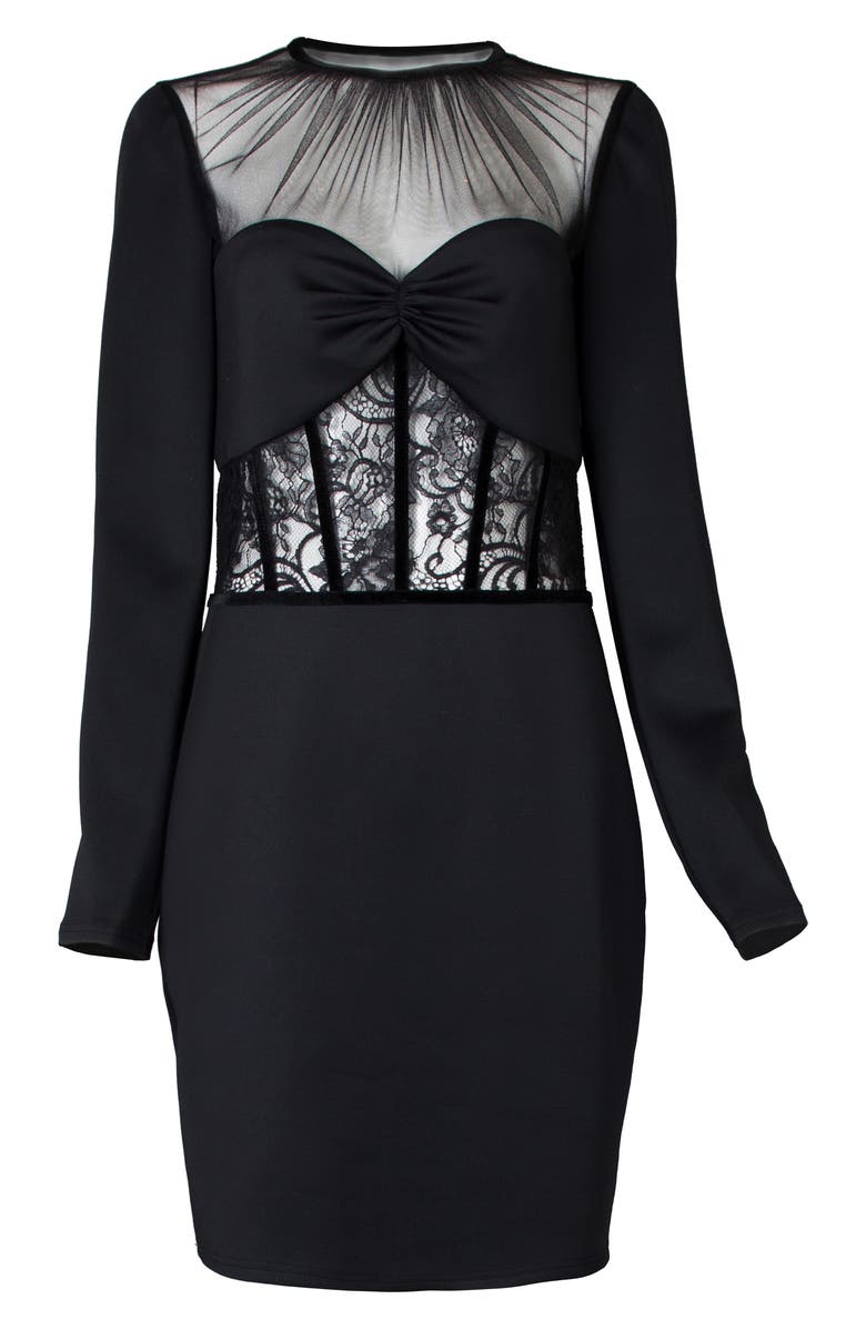 SHO by Tadashi Shoji Lace Long Sleeve Corset Dress, Alternate, color, Black