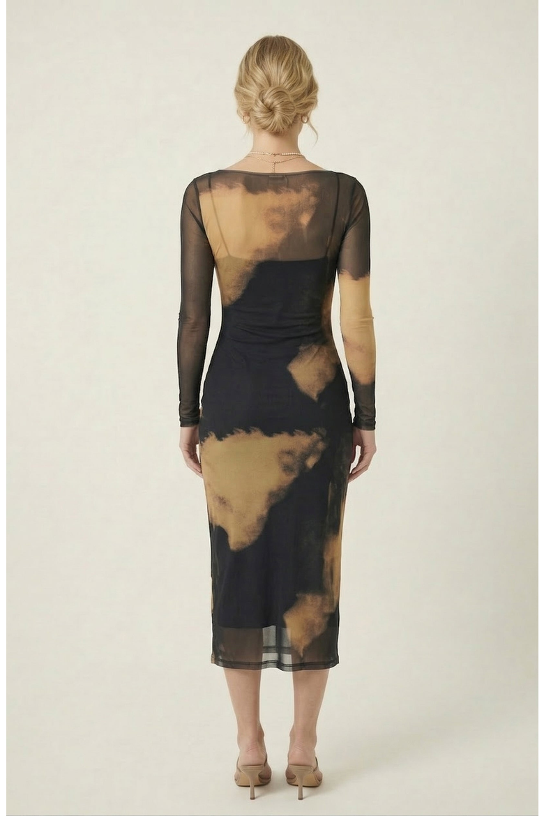 Mesh Overlay Layered Set Midi Dress, Alternate, color, Black