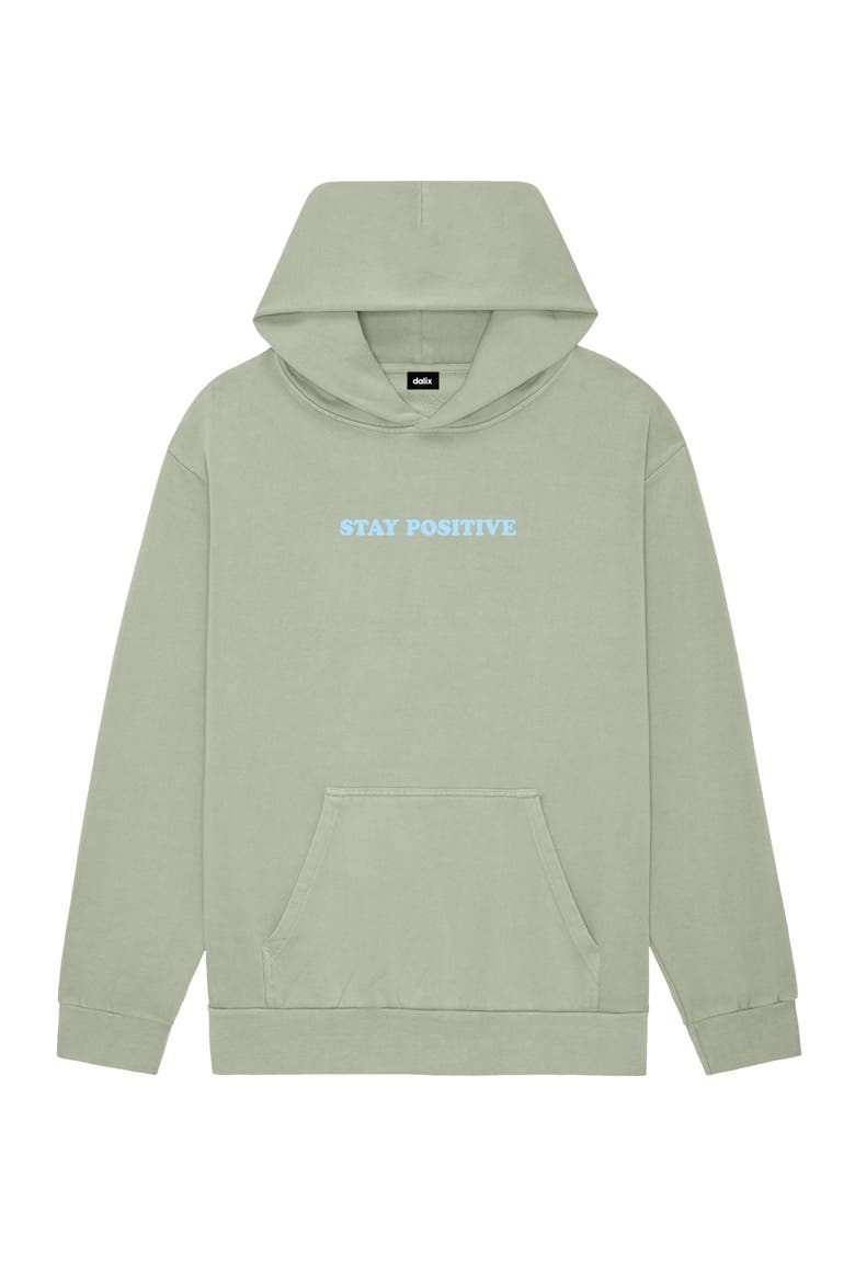 Womens Stay Positive Relaxed Hoodie, Main, color, Oil Green