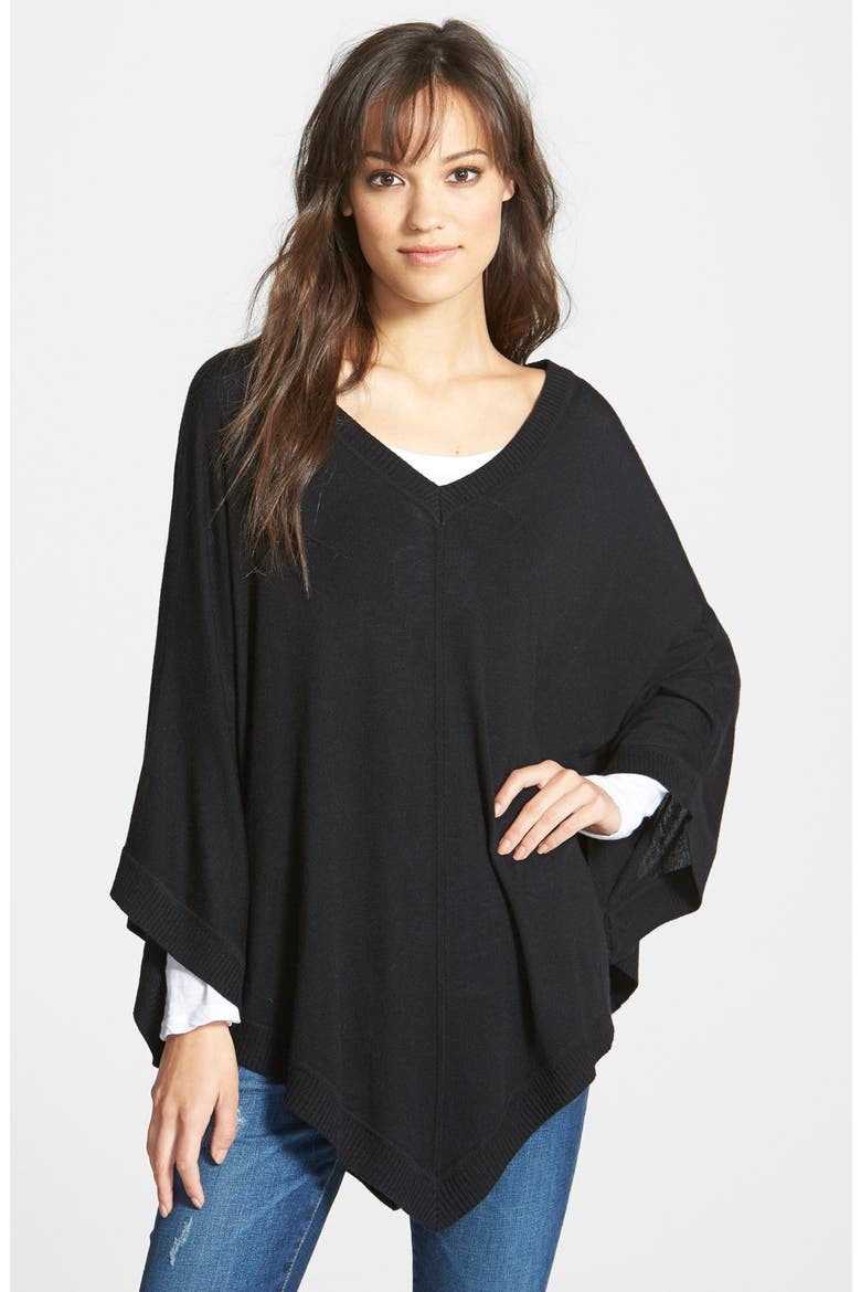 V-Neck Poncho, Main, color, BLACK