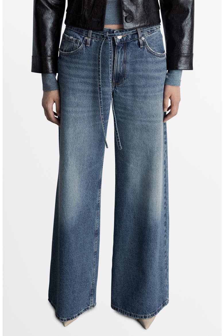 Olivia Tie Waist Wide Leg Jeans, Main, color, DARK BLUE