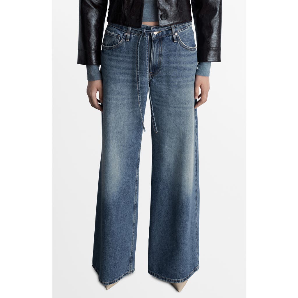 Mango Women's Low Waist Wide Leg Jeans In Dark Blue