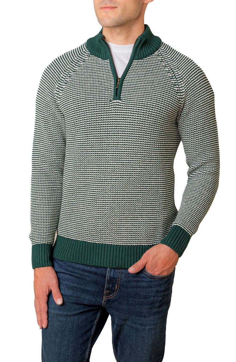 Hope & Henry Organic Half Zip Ski Pullover Sweater, Main, color, Deep Green Stripe
