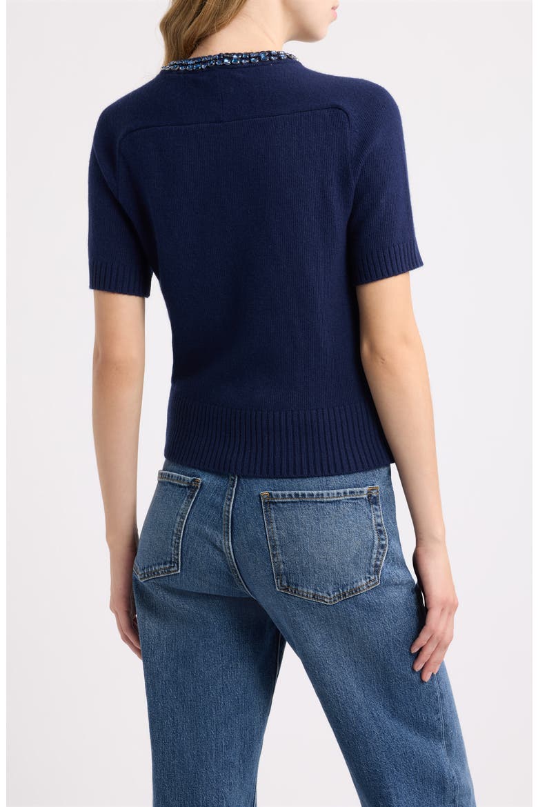 Bonnie Embellished Short Sleeve Sweater, Alternate, color, NAVY