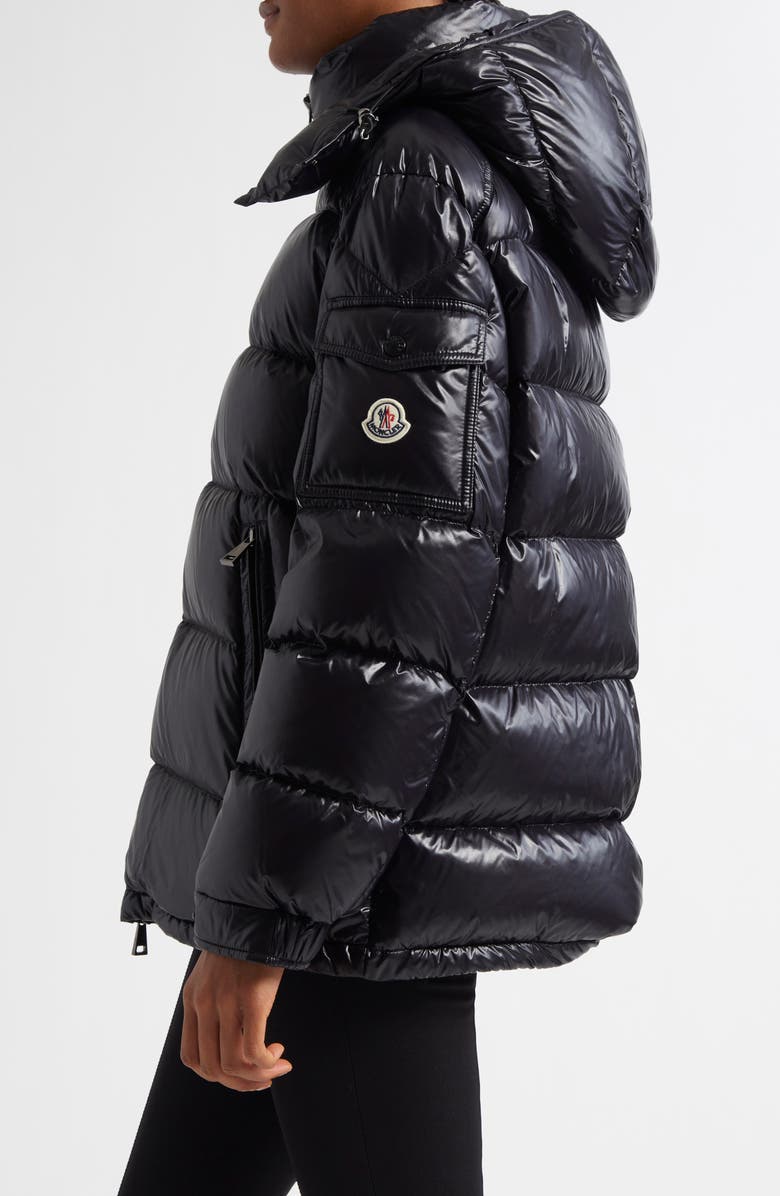 Moncler Maire Hooded Short Down Puffer Jacket, Alternate, color, Black/Black