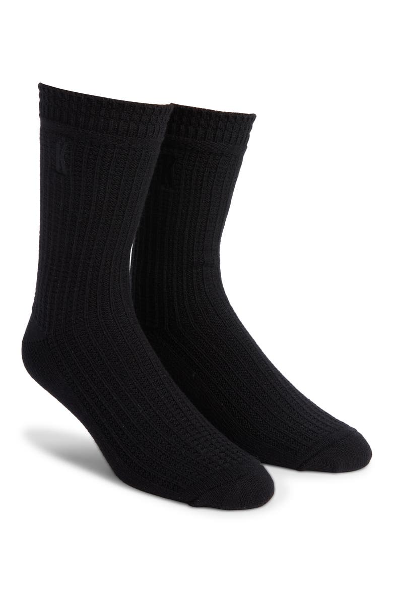 2-Pack Waffle Stitch Crew Socks, Main, color, BLACK