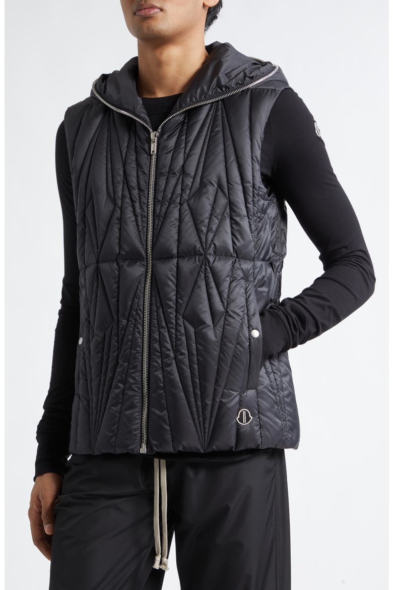 x Rick Owens Geocamo Ziplock Hooded Down Vest, Alternate, color, BLACK