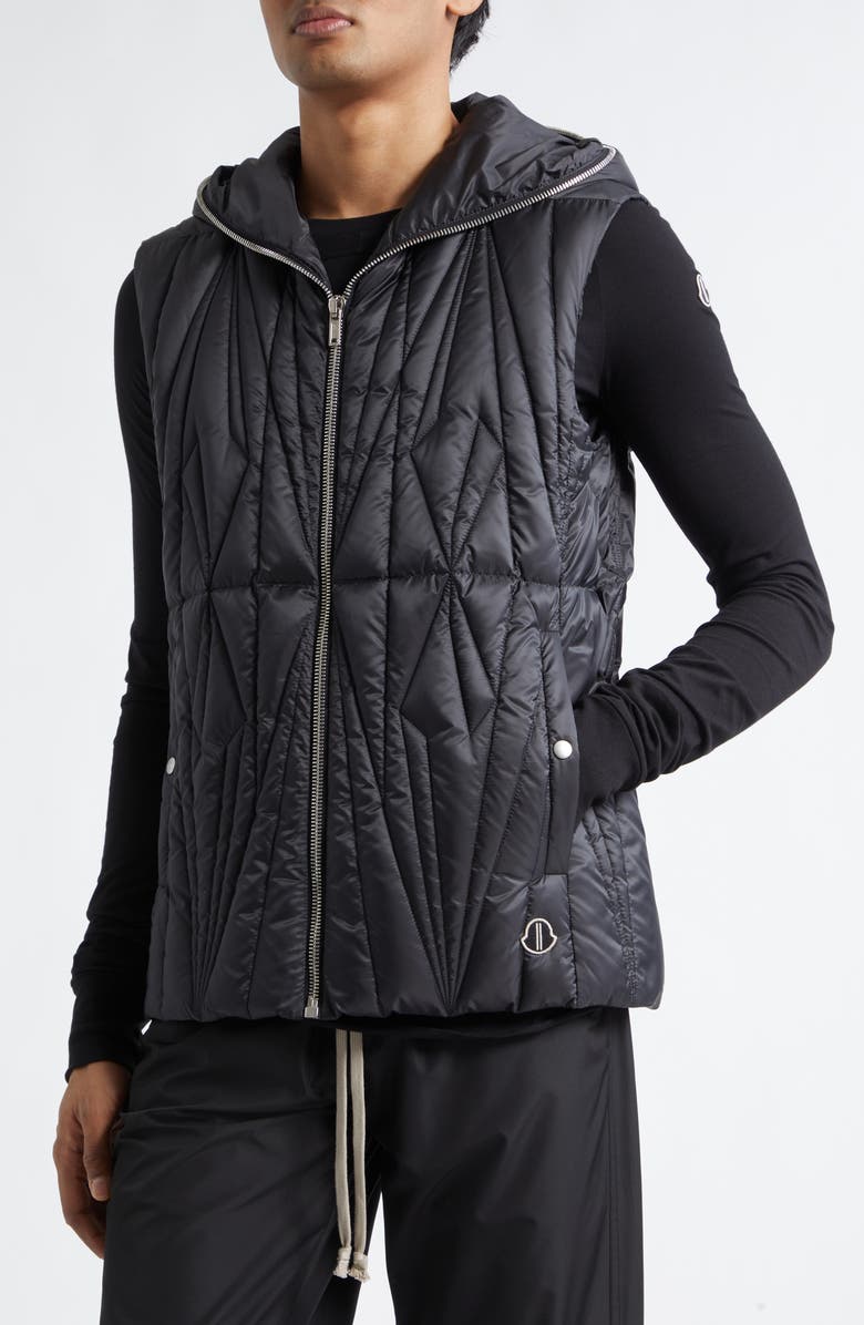 Moncler x Rick Owens Geocamo Ziplock Hooded Down Vest, Alternate, color, Black