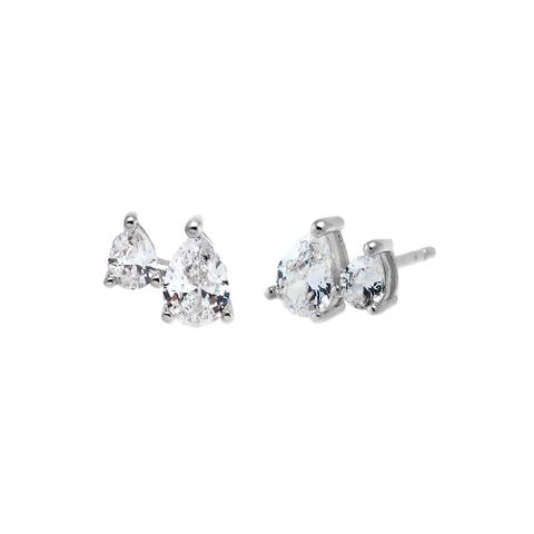 CZ Double Pear Stud Earring
