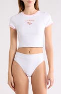 Kulani Kinis Embroidered Crop Stretch Cotton Rib Cover-Up T-Shirt