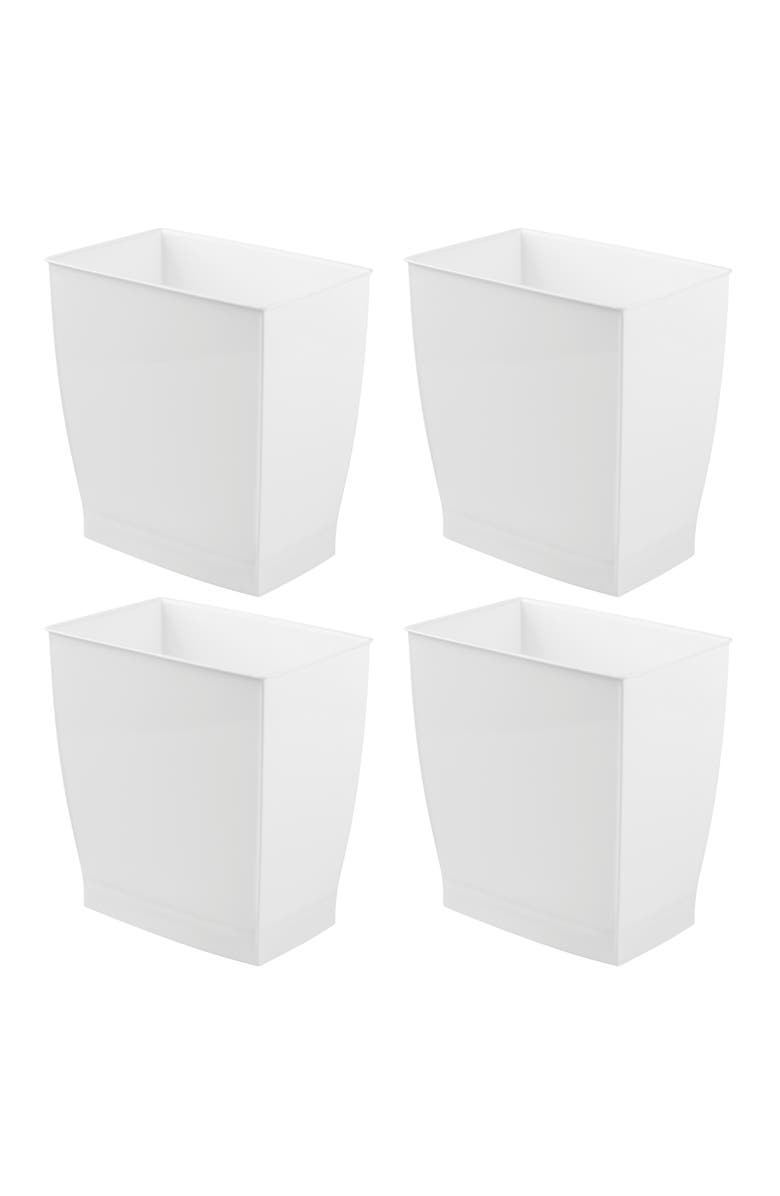 Mono Rectangular Trash Can, 2.5 Gal. / 9.5 Liter, 4-Pack, White, Made in USA, Main, color, White
