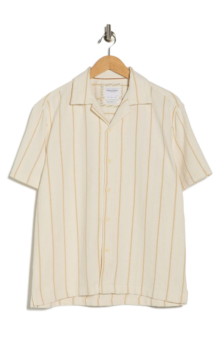 DENIM AND FLOWER Relaxed Fit Stripe Textured Camp Shirt Stripe Textured Camp Shirt, Alternate, color, Cream