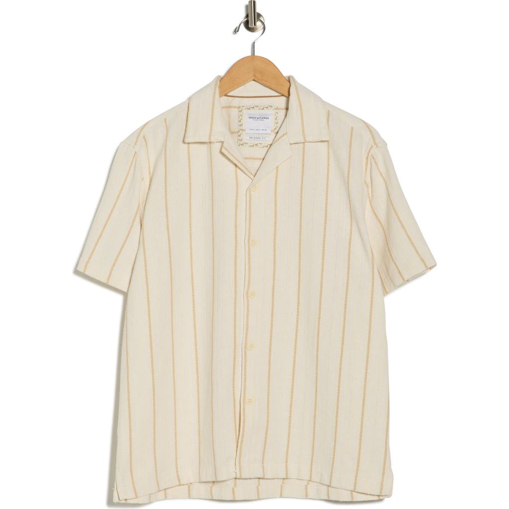 Denim And Flower Relaxed Fit Stripe Textured Camp Shirt Stripe Textured Camp Shirt In Neutral