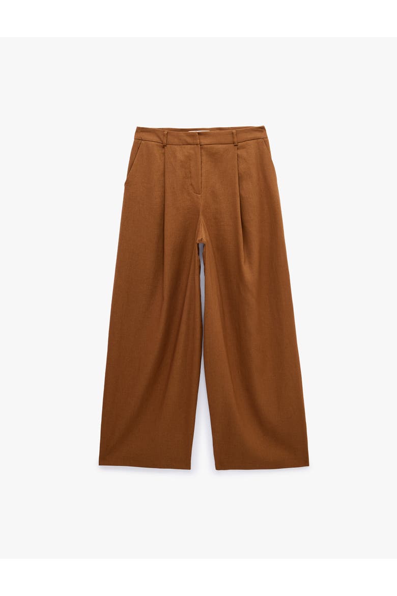Linen Blend Pleated Tailored Wide Leg Pants, Alternate, color, BROWN
