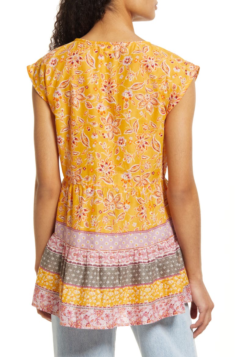 Jessa Border Print Cotton Top, Alternate, color, PAPAYA LILIES