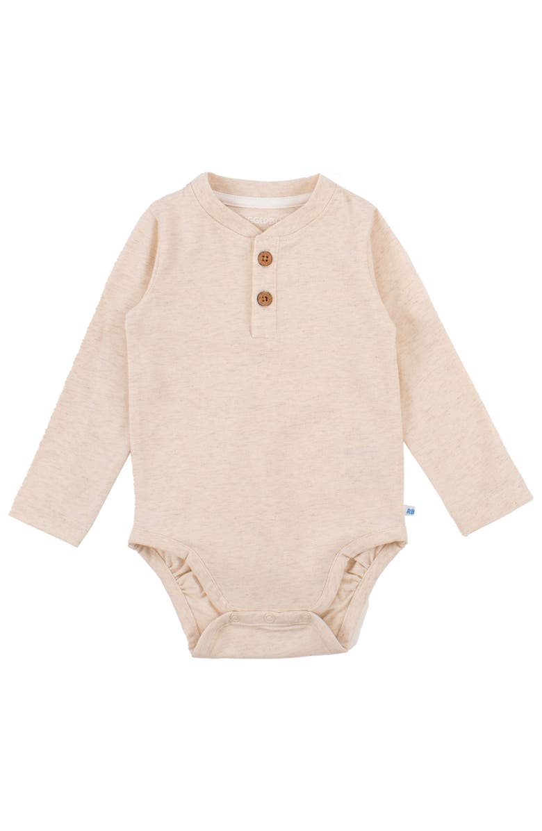 RuggedButts Baby Boys Knit Long Sleeve 2-Button Henley Bodysuit, Main, color, Heathered Oatmeal