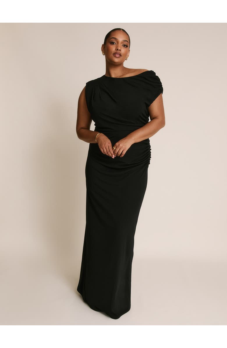 Six Stories Slash Neck Draped Bridesmaid Dress, Alternate, color, Black