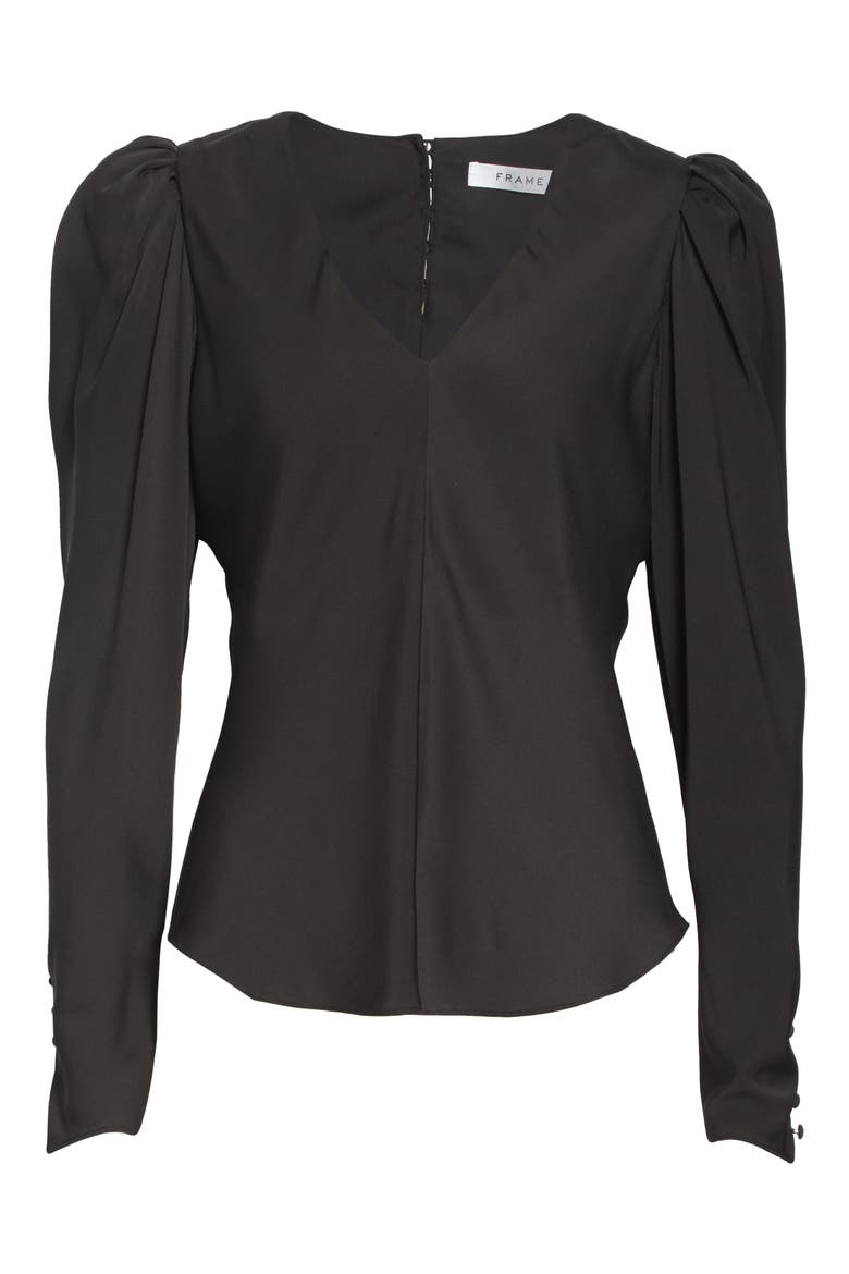 Shirred Silk Long Sleeve Blouse, Alternate, color, NOIR