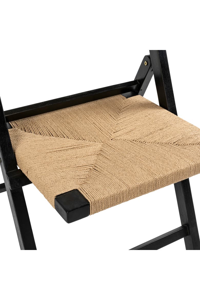 Kiawah Coastal Woven Seagrass and Wood Folding Chair, Indoor Space-Saving Armless Chair for Dining or Living Room, Alternate, color, Black