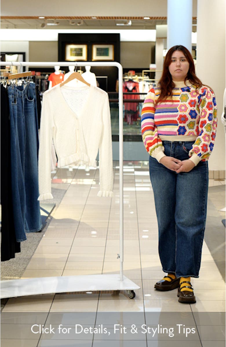 Pointelle Ruffle Hem Crop Cardigan, sales video thumbnail