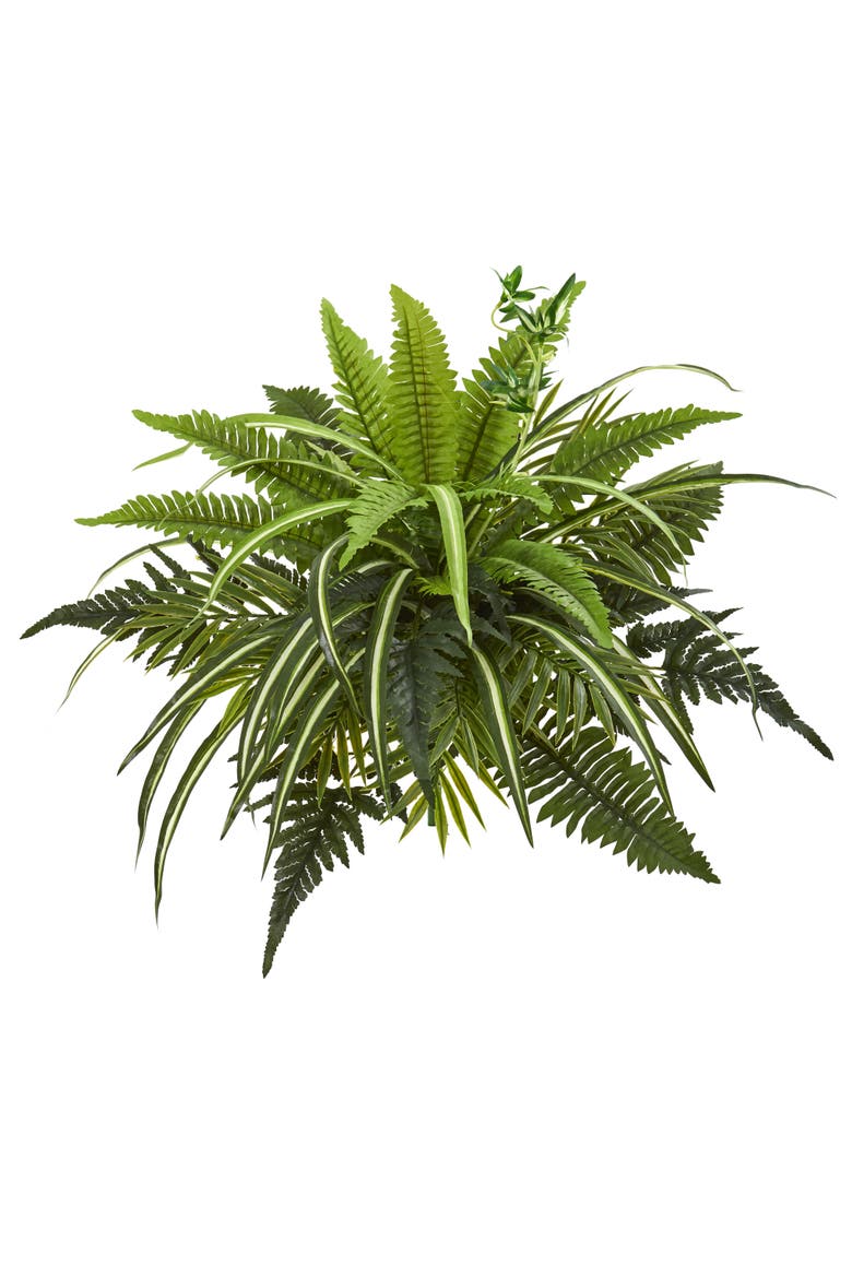 22-in Mixed Greens and Fern Artificial Bush Plant, Main, color, Green
