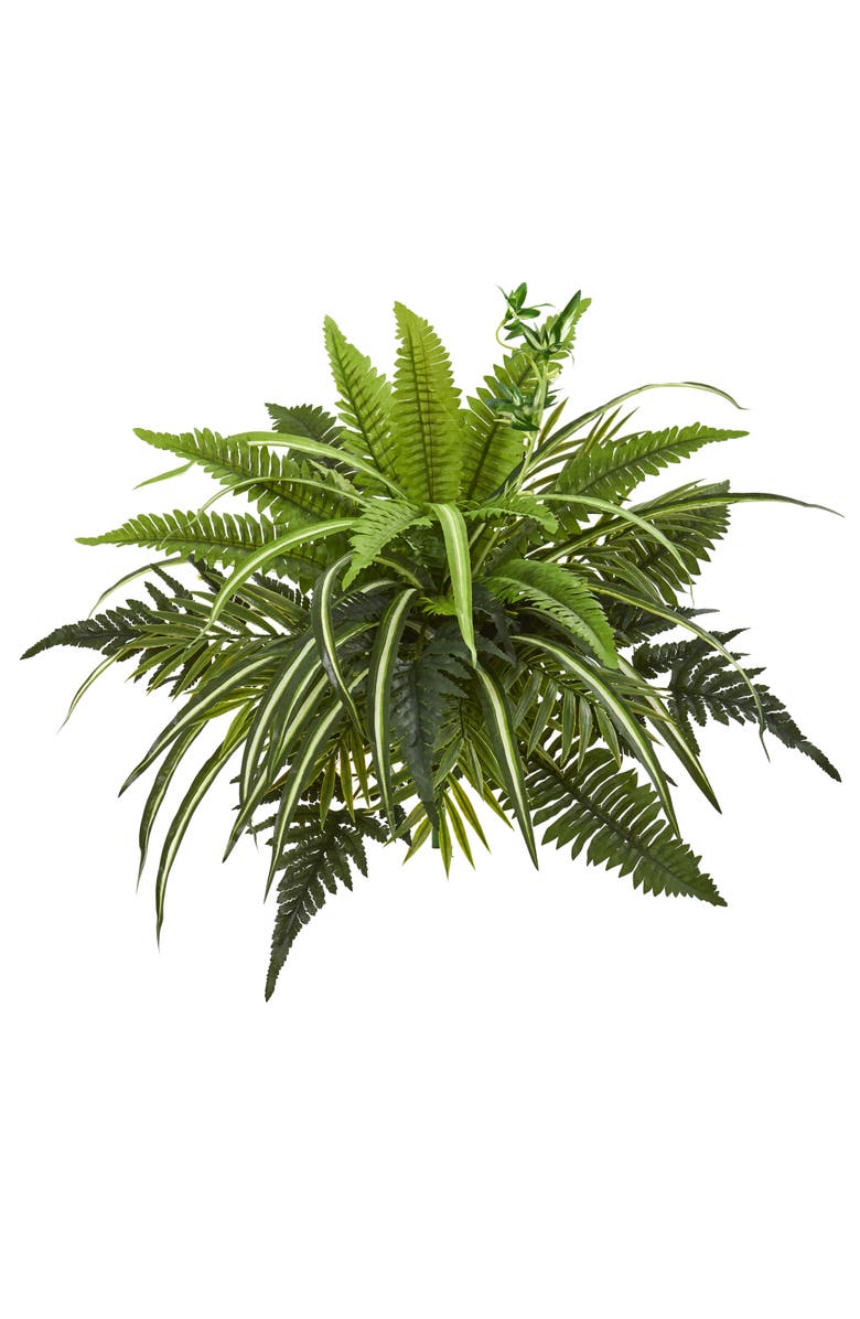 NEARLY NATURAL 22-in Mixed Greens and Fern Artificial Bush Plant, Main, color, Green